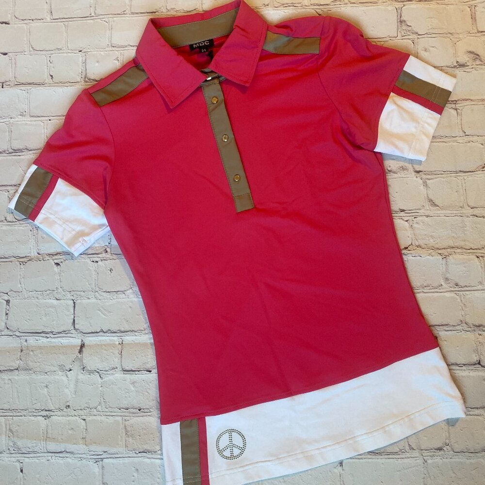 NWT MDC Meryl polo shirt flamingo/taupe - Picture 3 of 11